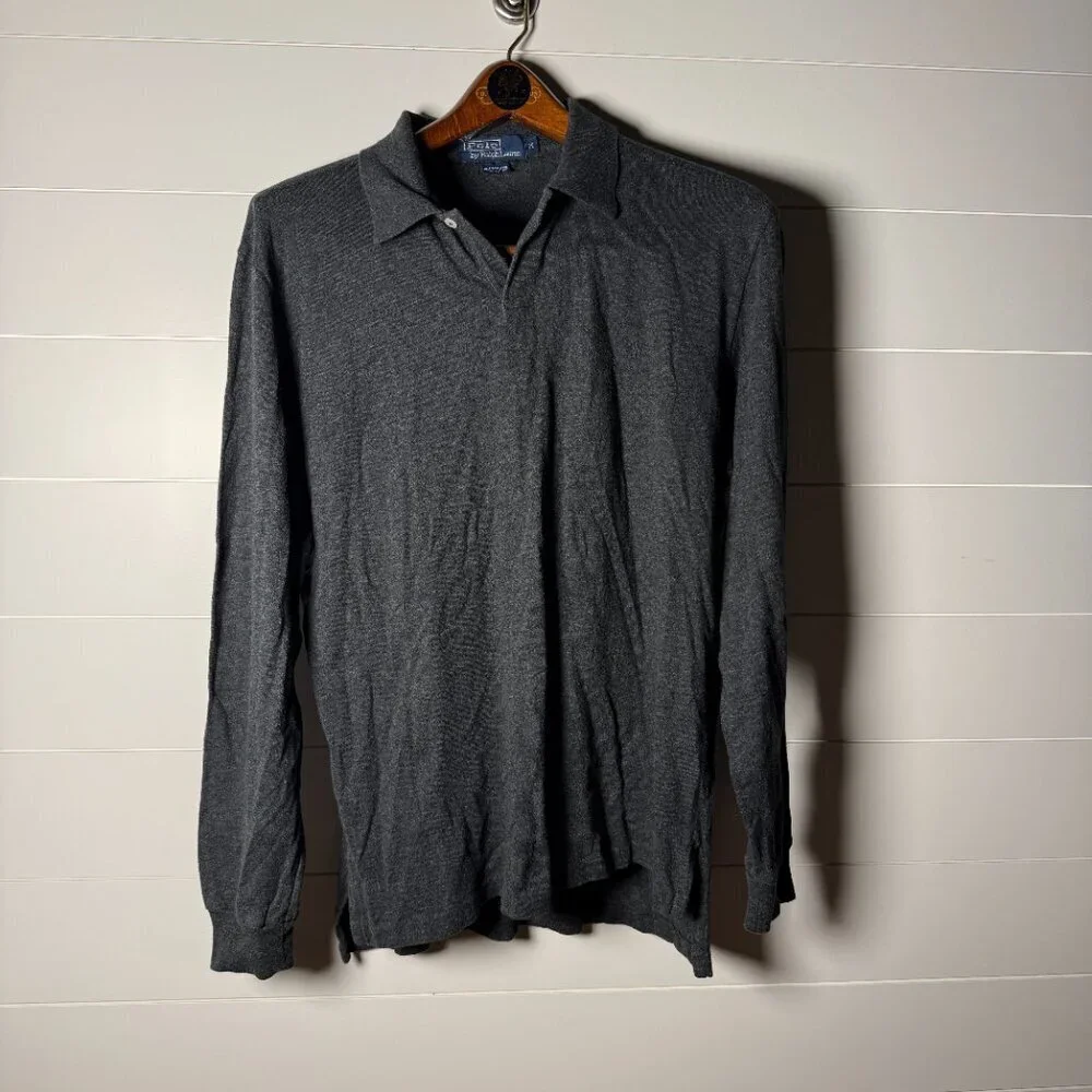 Polo Ralph Lauren Men's Long Sleeve Polo 100% Cotton Gray Sz Medium